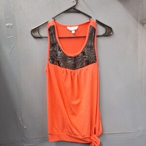 Women's Orange Sleeveless Top with Black Accents